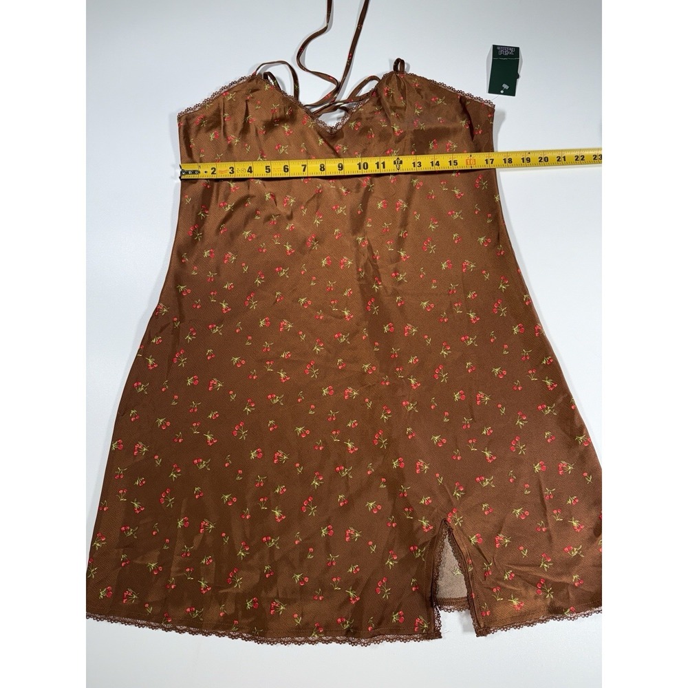 NWT Wild Fable Tie Back Slip Dress Shiny Brown Floral Satin with Lace Sz Large‎ - Picture 5 of 9